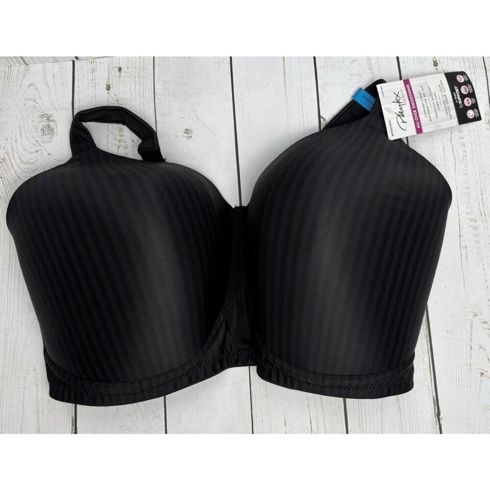 Playtex Secrets All Over Smoothing Wirefree Bra Black Stripe 38DDD US4707 NWT